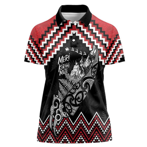 New Zealand Christmas Taniko Poutama Women Polo Shirt Mountainscape Maori Fern - Aussie Hoodie
