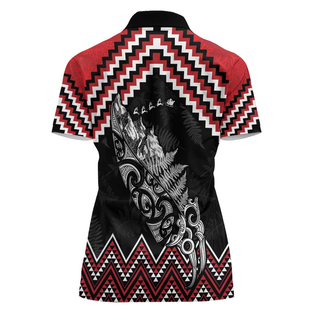 New Zealand Christmas Taniko Poutama Women Polo Shirt Mountainscape Maori Fern - Aussie Hoodie
