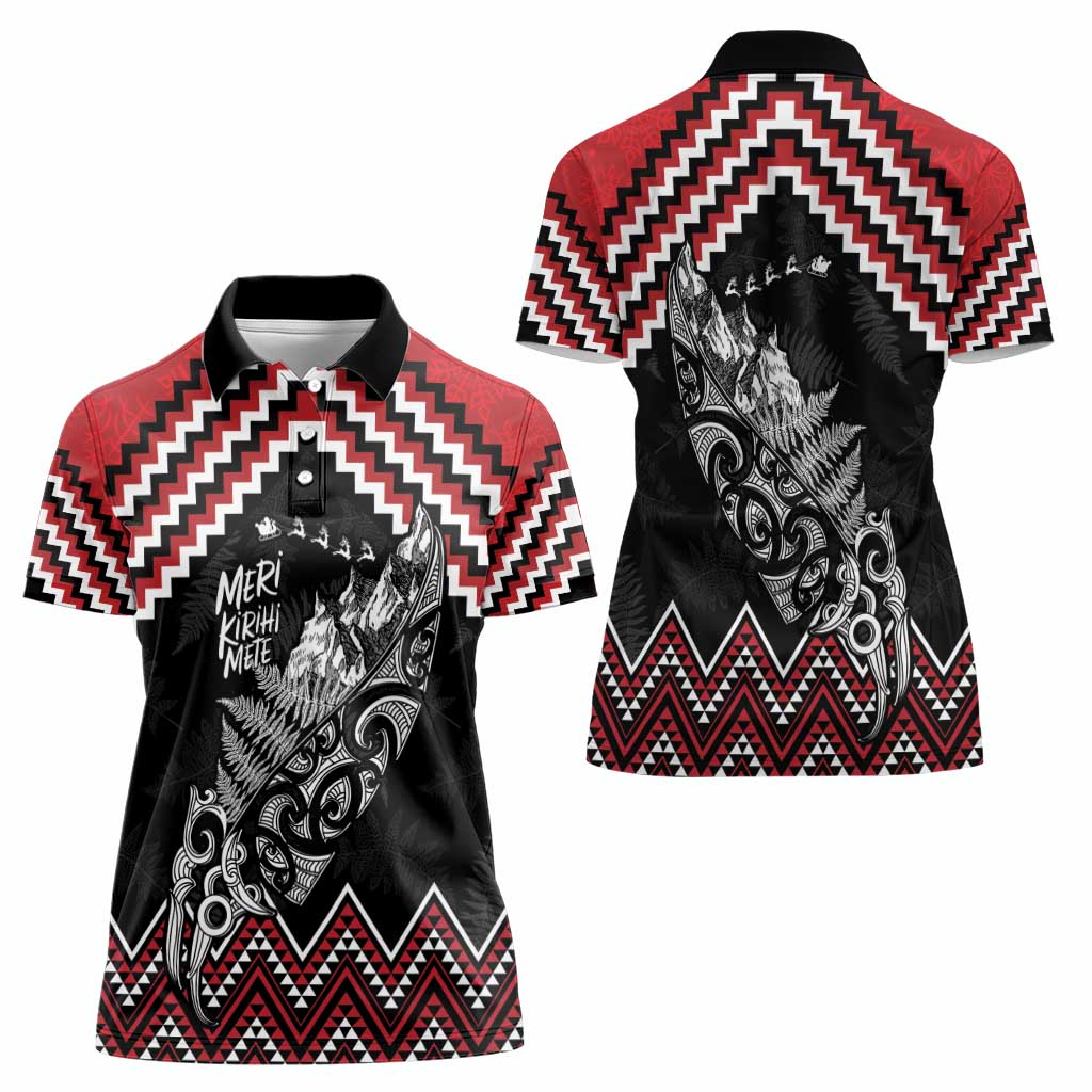 New Zealand Christmas Taniko Poutama Women Polo Shirt Mountainscape Maori Fern - Aussie Hoodie