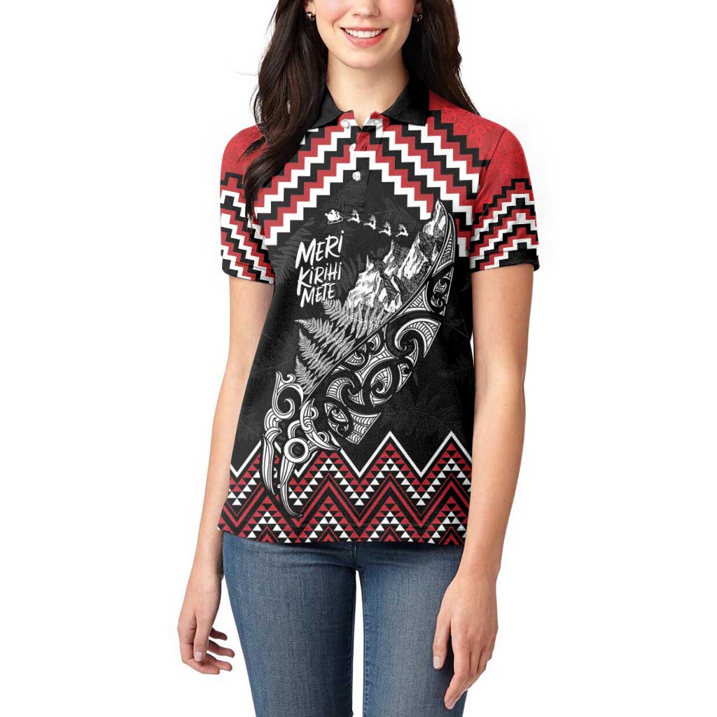 New Zealand Christmas Taniko Poutama Women Polo Shirt Mountainscape Maori Fern - Aussie Hoodie