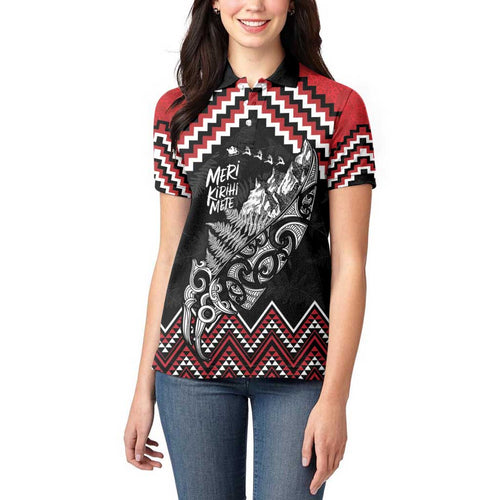 New Zealand Christmas Taniko Poutama Women Polo Shirt Mountainscape Maori Fern - Aussie Hoodie
