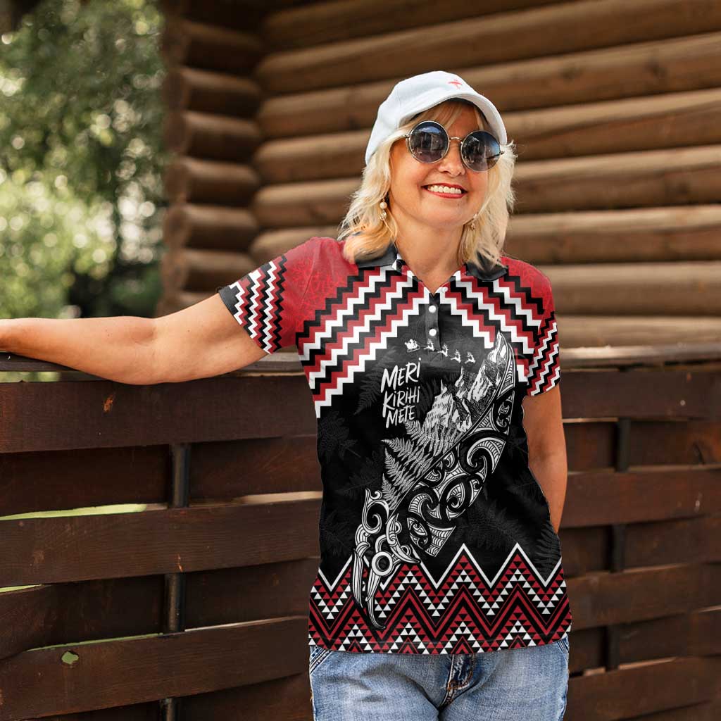 New Zealand Christmas Taniko Poutama Women Polo Shirt Mountainscape Maori Fern - Aussie Hoodie