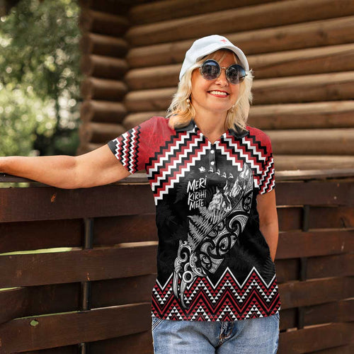 New Zealand Christmas Taniko Poutama Women Polo Shirt Mountainscape Maori Fern - Aussie Hoodie
