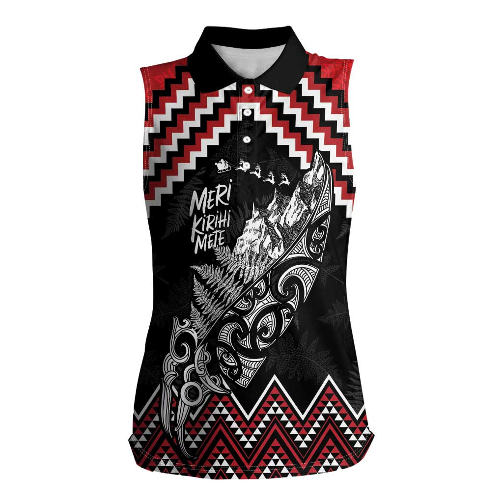 New Zealand Christmas Taniko Poutama Women Sleeveless Polo Shirt Mountainscape Maori Fern - Aussie Hoodie