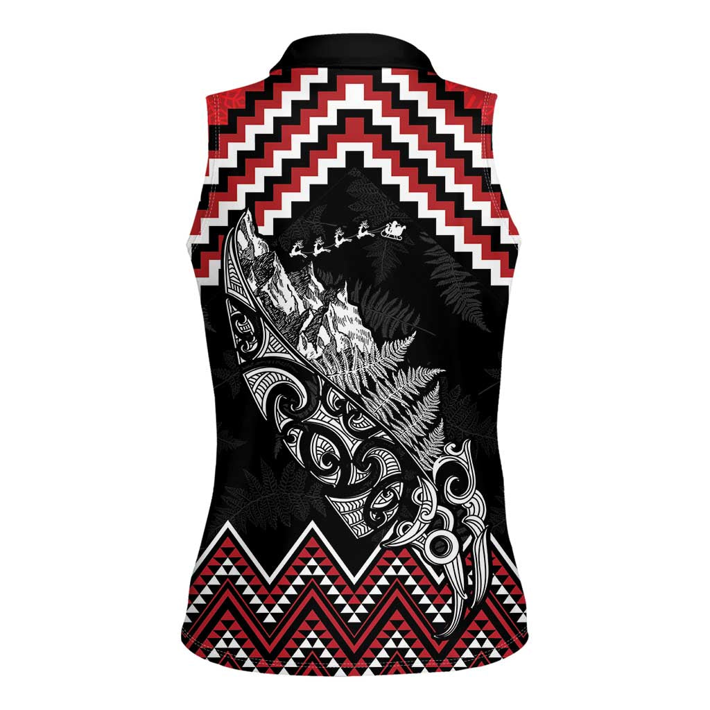 New Zealand Christmas Taniko Poutama Women Sleeveless Polo Shirt Mountainscape Maori Fern - Aussie Hoodie