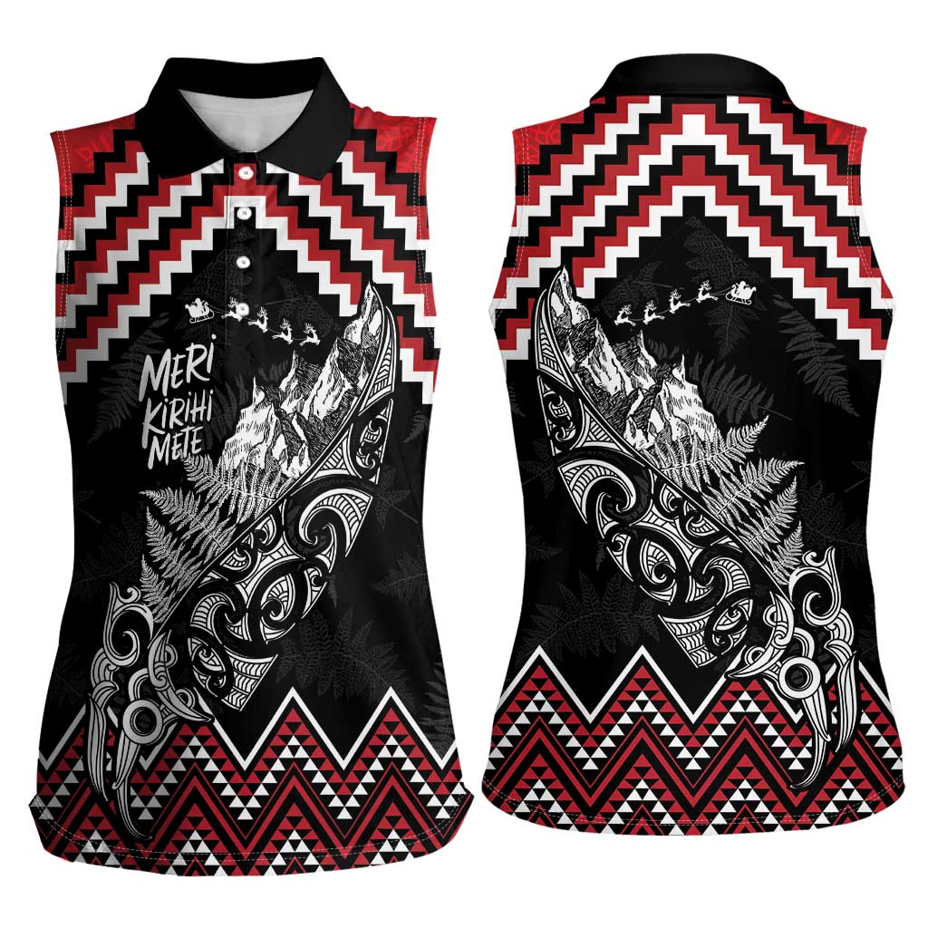 New Zealand Christmas Taniko Poutama Women Sleeveless Polo Shirt Mountainscape Maori Fern - Aussie Hoodie