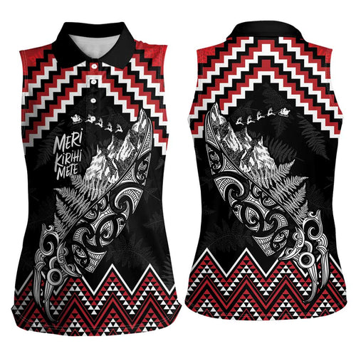 New Zealand Christmas Taniko Poutama Women Sleeveless Polo Shirt Mountainscape Maori Fern - Aussie Hoodie