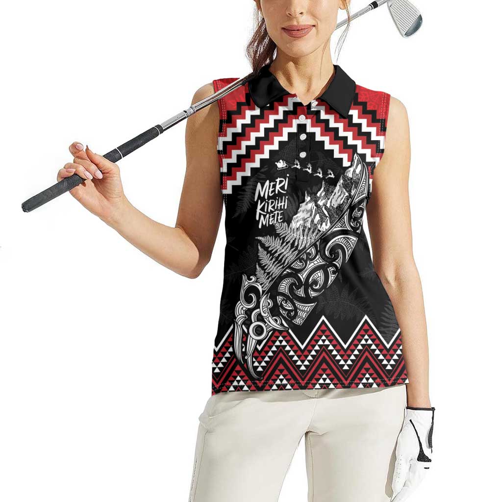 New Zealand Christmas Taniko Poutama Women Sleeveless Polo Shirt Mountainscape Maori Fern - Aussie Hoodie