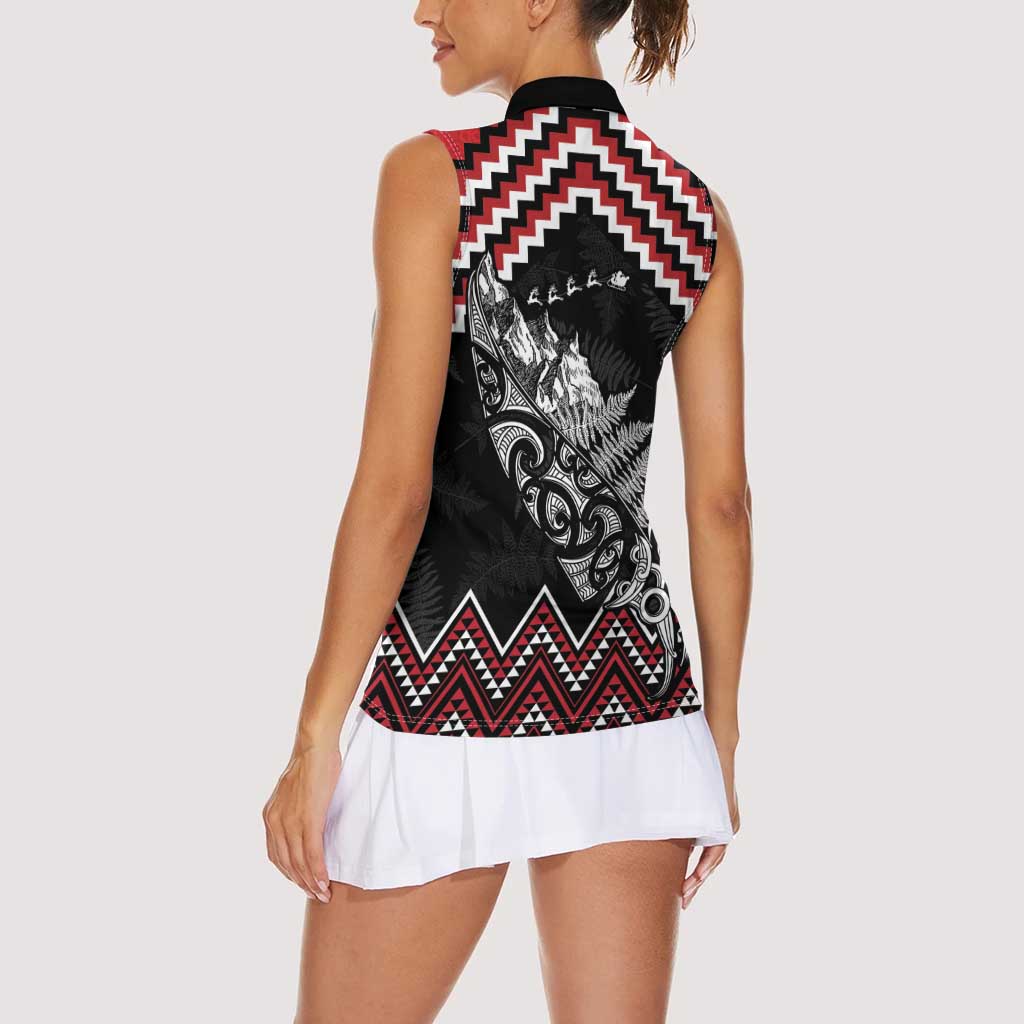 New Zealand Christmas Taniko Poutama Women Sleeveless Polo Shirt Mountainscape Maori Fern - Aussie Hoodie