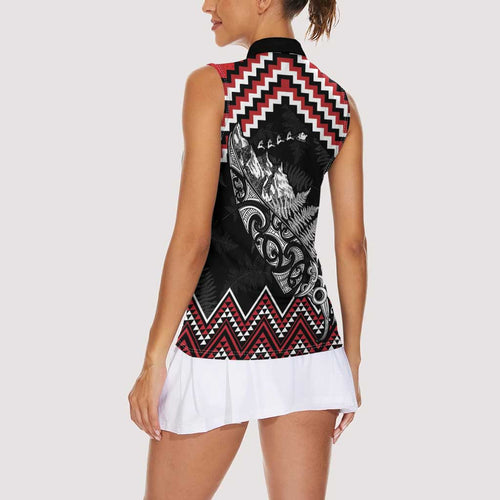 New Zealand Christmas Taniko Poutama Women Sleeveless Polo Shirt Mountainscape Maori Fern - Aussie Hoodie