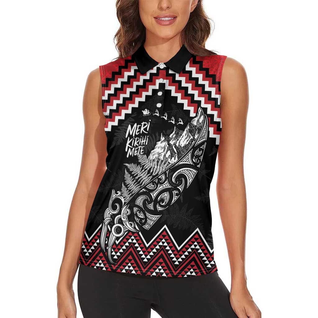 New Zealand Christmas Taniko Poutama Women Sleeveless Polo Shirt Mountainscape Maori Fern - Aussie Hoodie