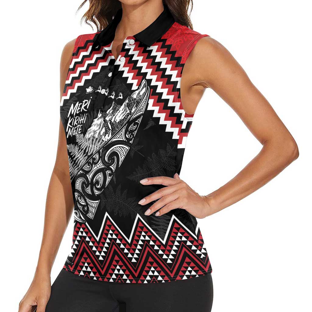 New Zealand Christmas Taniko Poutama Women Sleeveless Polo Shirt Mountainscape Maori Fern - Aussie Hoodie