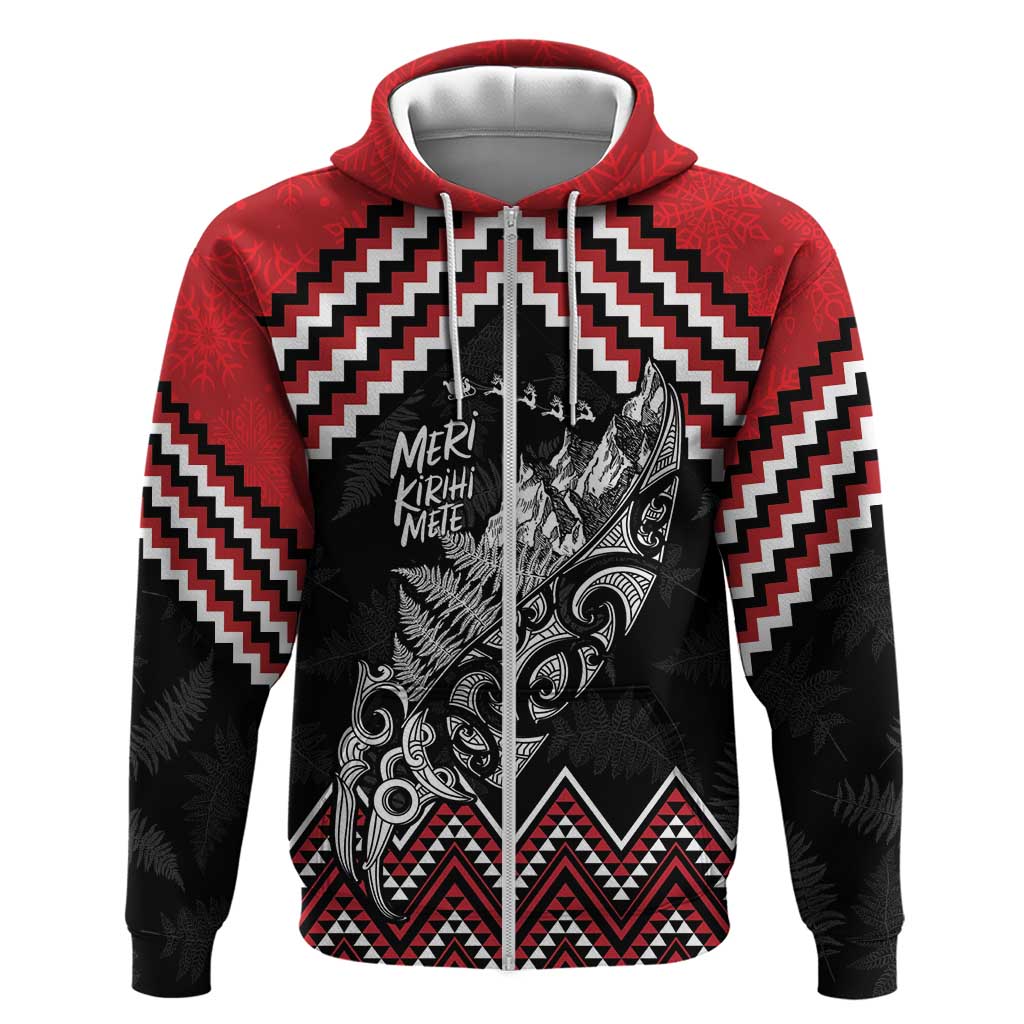 New Zealand Christmas Taniko Poutama Zip Hoodie Mountainscape Maori Fern - Aussie Hoodie