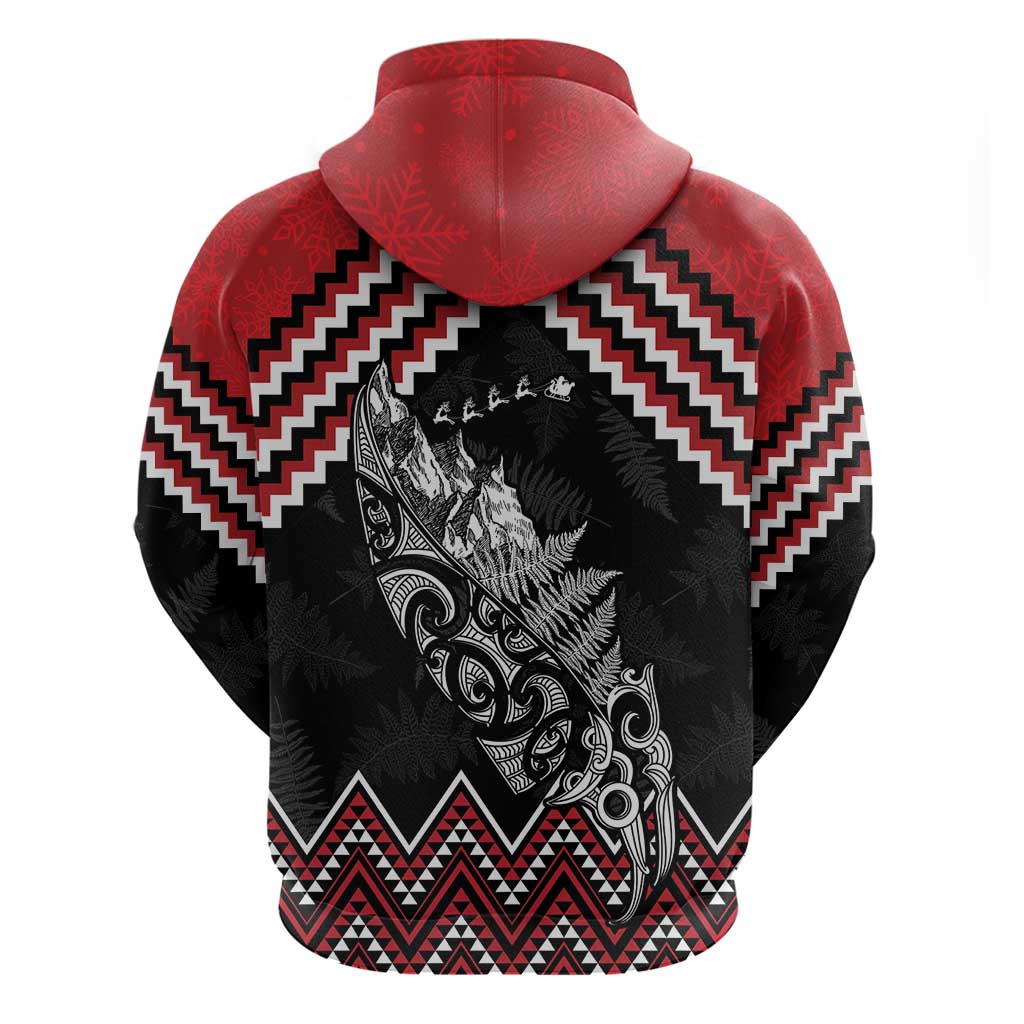 New Zealand Christmas Taniko Poutama Zip Hoodie Mountainscape Maori Fern - Aussie Hoodie