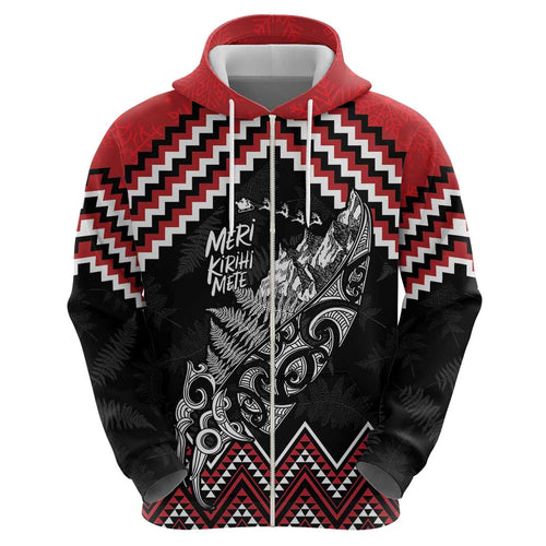 New Zealand Christmas Taniko Poutama Zip Hoodie Mountainscape Maori Fern - Aussie Hoodie