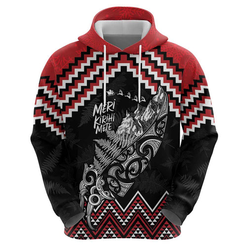 New Zealand Christmas Taniko Poutama Zip Hoodie Mountainscape Maori Fern - Aussie Hoodie