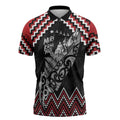 New Zealand Christmas Taniko Poutama Zipper Polo Shirt Mountainscape Maori Fern - Aussie Hoodie