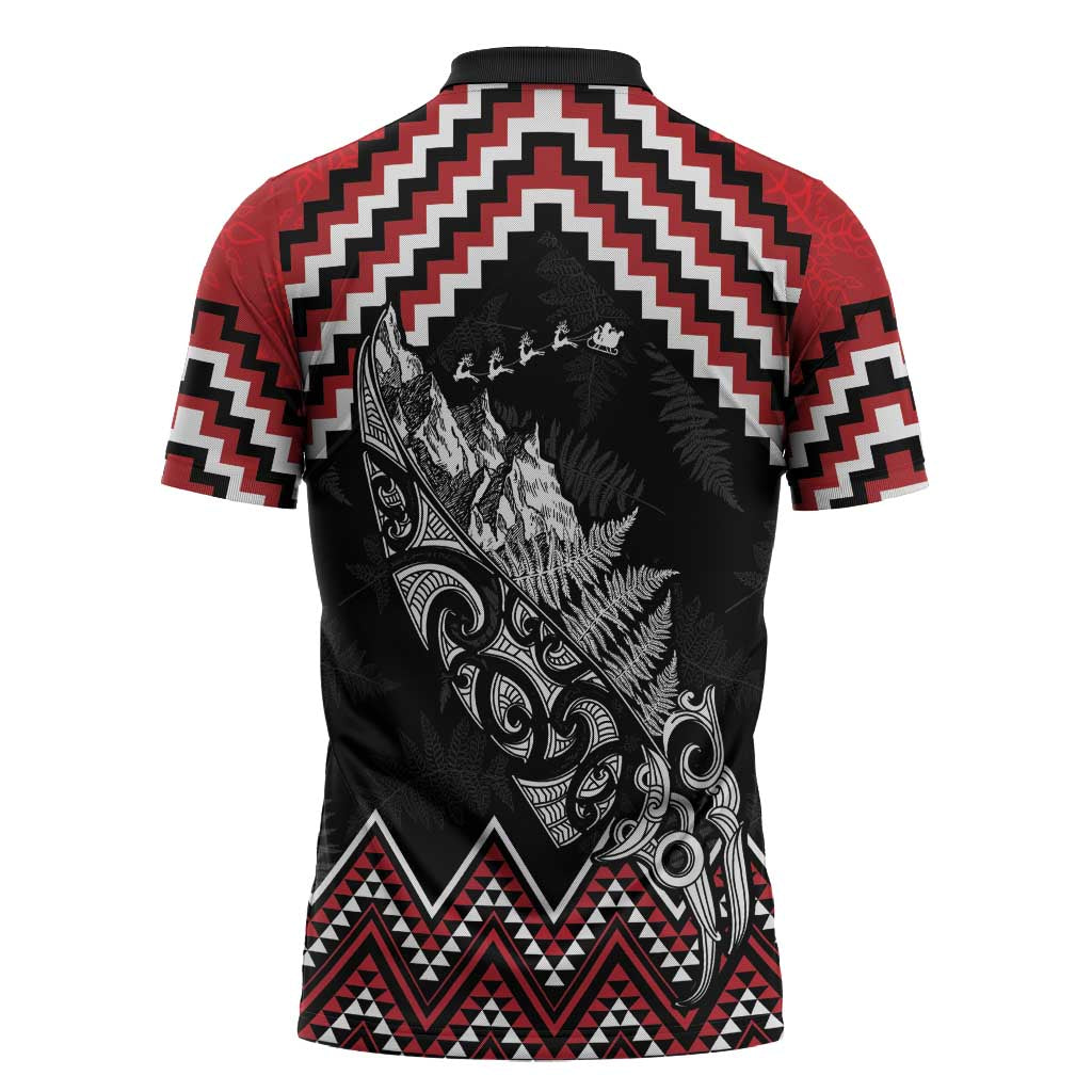 New Zealand Christmas Taniko Poutama Zipper Polo Shirt Mountainscape Maori Fern - Aussie Hoodie