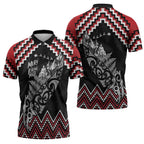 New Zealand Christmas Taniko Poutama Zipper Polo Shirt Mountainscape Maori Fern - Aussie Hoodie