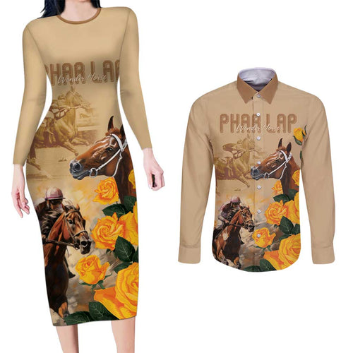 Personalised Melbourne Horse Racing Couples Matching Long Sleeve Bodycon Dress and Long Sleeve Button Shirt Australia Wonder Horse