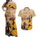 Personalised Melbourne Horse Racing Couples Matching Off Shoulder Maxi Dress and Hawaiian Shirt Australia Wonder Horse
