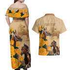 Personalised Melbourne Horse Racing Couples Matching Off Shoulder Maxi Dress and Hawaiian Shirt Australia Wonder Horse