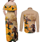 Personalised Melbourne Horse Racing Couples Matching Off Shoulder Maxi Dress and Long Sleeve Button Shirt Australia Wonder Horse
