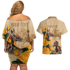 Personalised Melbourne Horse Racing Couples Matching Off Shoulder Short Dress and Hawaiian Shirt Australia Wonder Horse