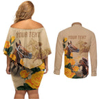 Personalised Melbourne Horse Racing Couples Matching Off Shoulder Short Dress and Long Sleeve Button Shirt Australia Wonder Horse