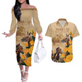 Personalised Melbourne Horse Racing Couples Matching Off The Shoulder Long Sleeve Dress and Hawaiian Shirt Australia Wonder Horse