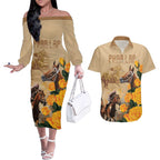 Personalised Melbourne Horse Racing Couples Matching Off The Shoulder Long Sleeve Dress and Hawaiian Shirt Australia Wonder Horse