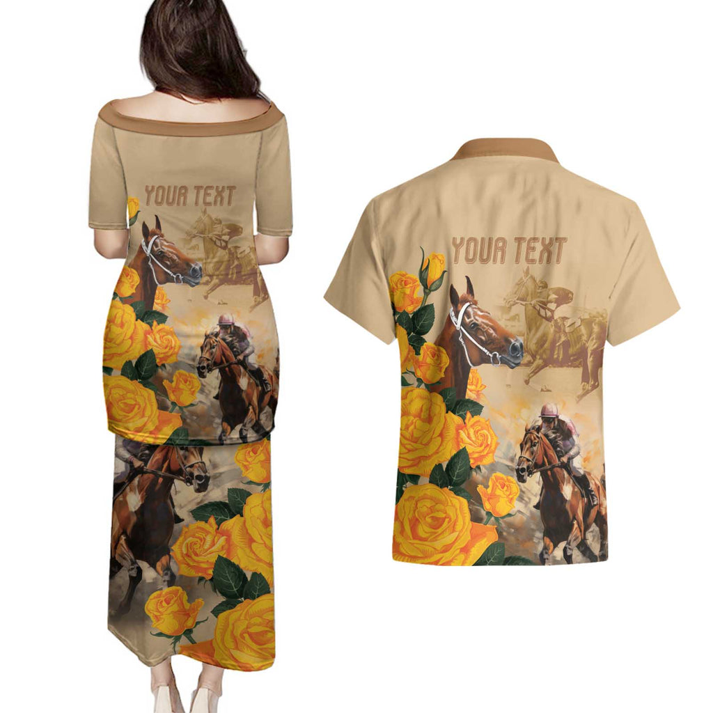 Personalised Melbourne Horse Racing Couples Matching Puletasi and Hawaiian Shirt Australia Wonder Horse
