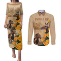 Personalised Melbourne Horse Racing Couples Matching Puletasi and Long Sleeve Button Shirt Australia Wonder Horse