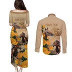Personalised Melbourne Horse Racing Couples Matching Puletasi and Long Sleeve Button Shirt Australia Wonder Horse