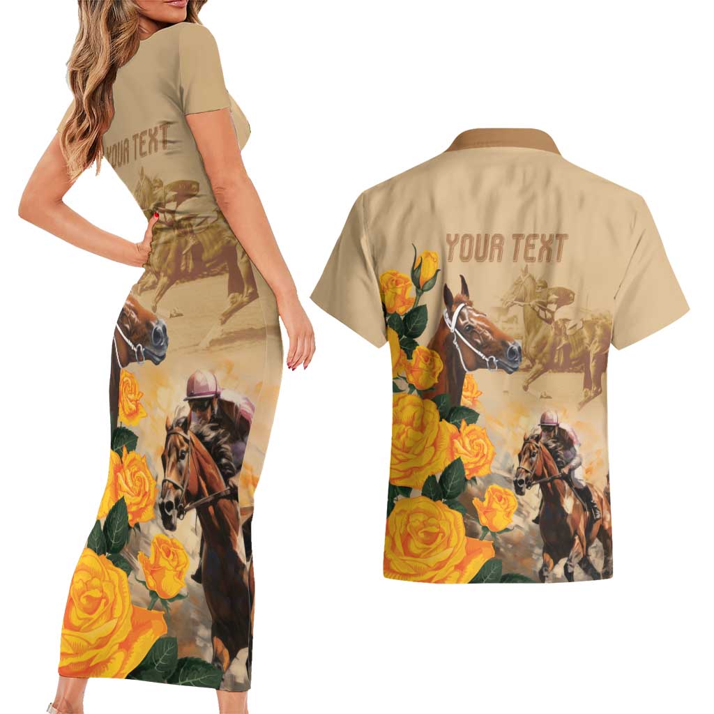Personalised Melbourne Horse Racing Couples Matching Short Sleeve Bodycon Dress and Hawaiian Shirt Australia Wonder Horse