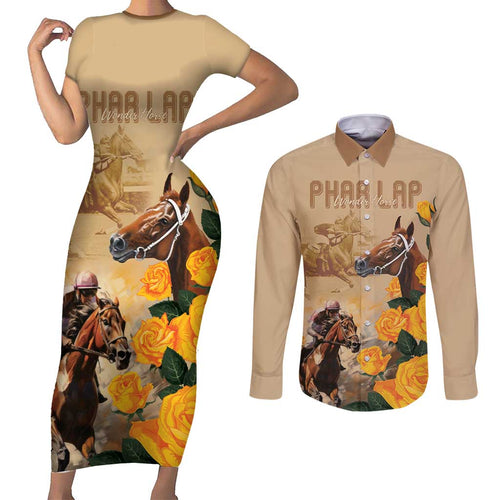 Personalised Melbourne Horse Racing Couples Matching Short Sleeve Bodycon Dress and Long Sleeve Button Shirt Australia Wonder Horse