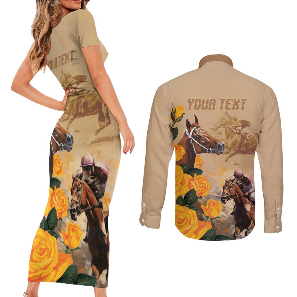 Personalised Melbourne Horse Racing Couples Matching Short Sleeve Bodycon Dress and Long Sleeve Button Shirt Australia Wonder Horse