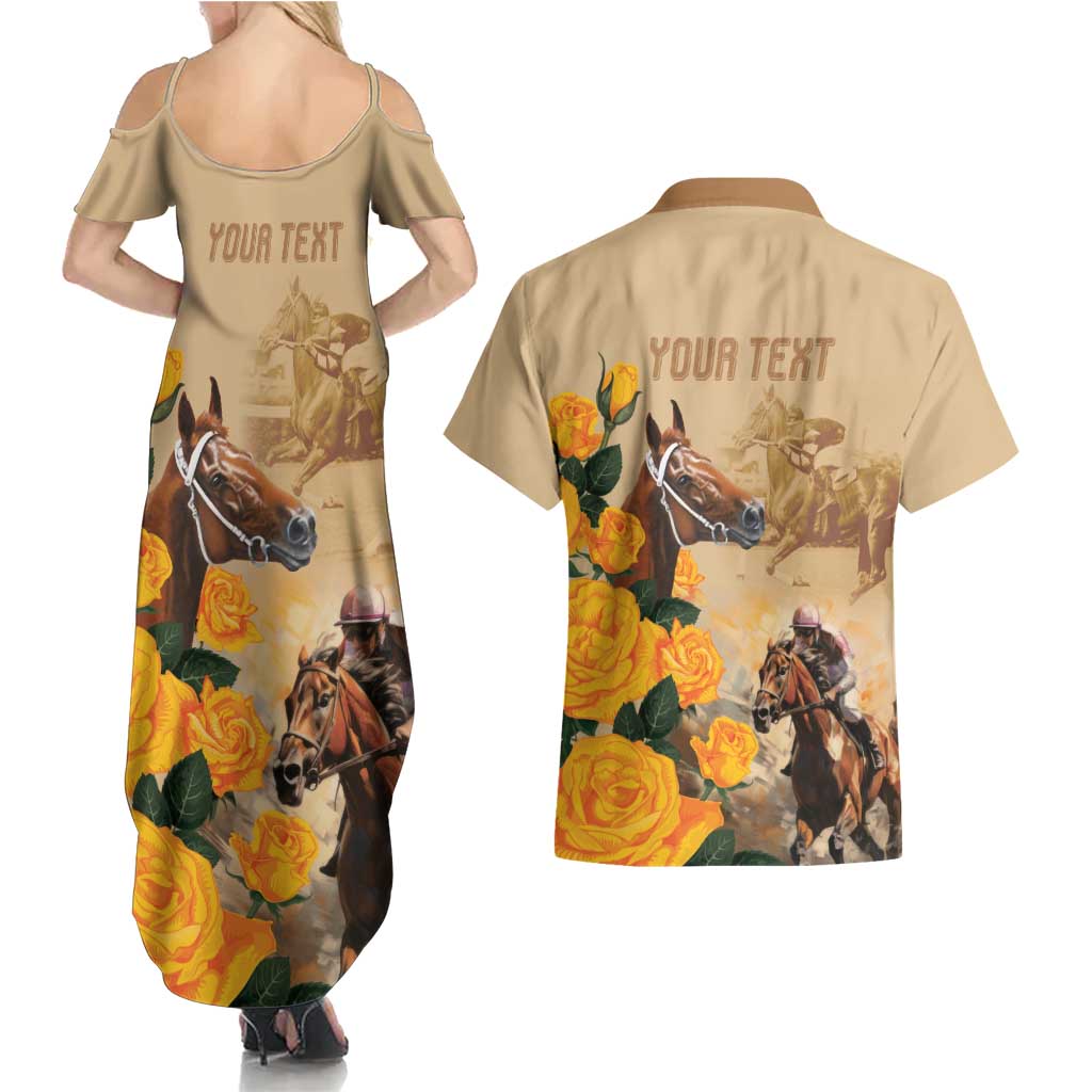Personalised Melbourne Horse Racing Couples Matching Summer Maxi Dress and Hawaiian Shirt Australia Wonder Horse