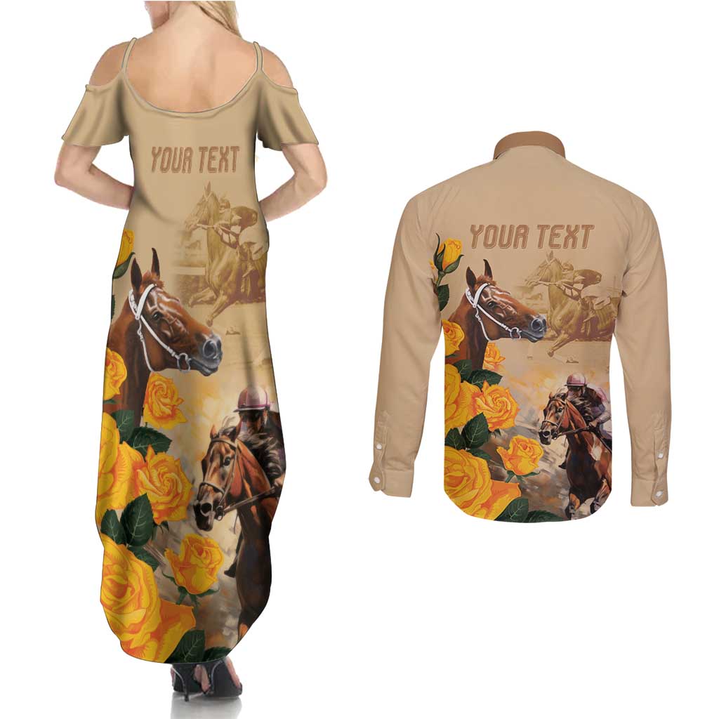 Personalised Melbourne Horse Racing Couples Matching Summer Maxi Dress and Long Sleeve Button Shirt Australia Wonder Horse