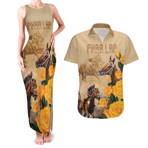 Personalised Melbourne Horse Racing Couples Matching Tank Maxi Dress and Hawaiian Shirt Australia Wonder Horse