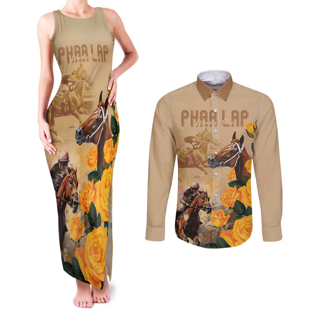 Personalised Melbourne Horse Racing Couples Matching Tank Maxi Dress and Long Sleeve Button Shirt Australia Wonder Horse