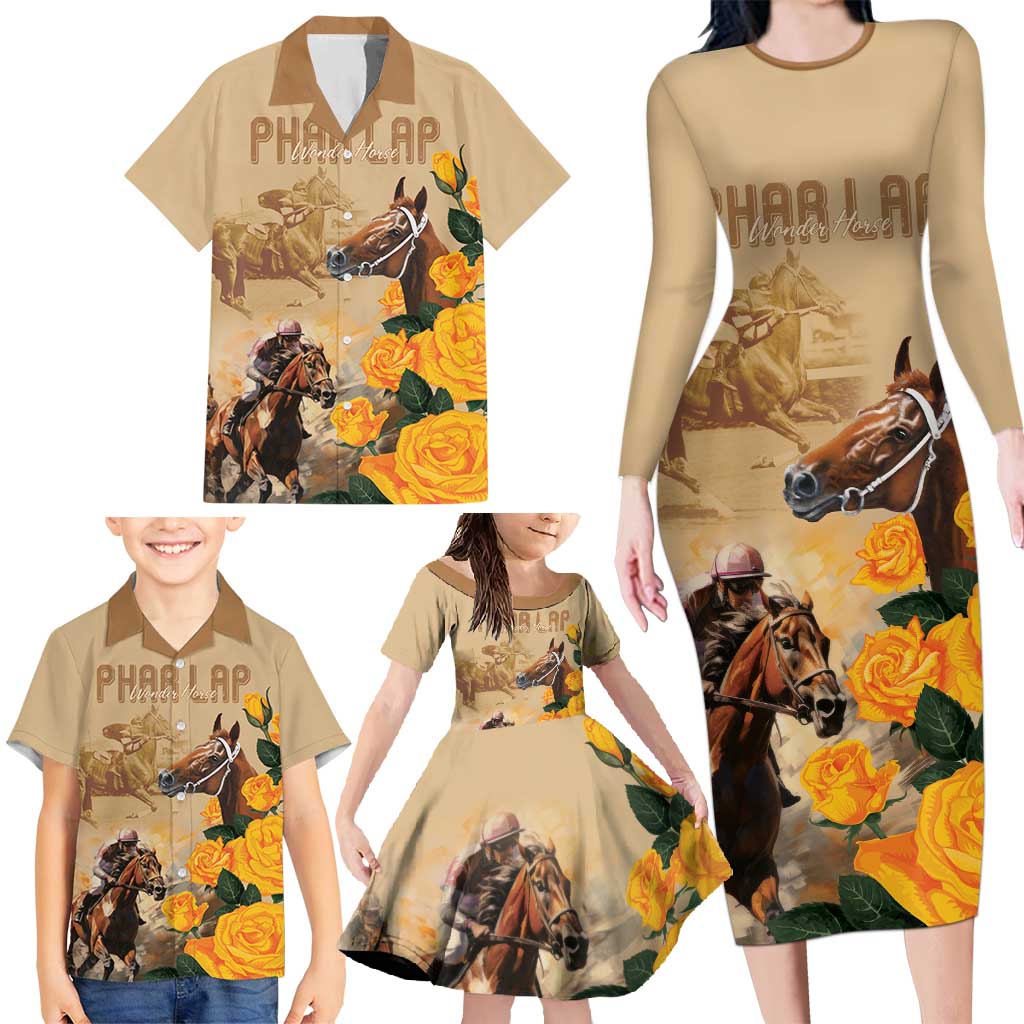 Personalised Melbourne Horse Racing Family Matching Long Sleeve Bodycon Dress and Hawaiian Shirt Australia Wonder Horse
