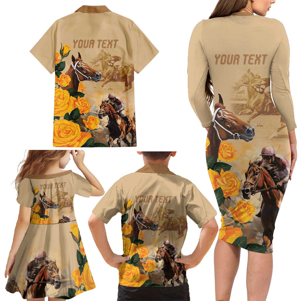 Personalised Melbourne Horse Racing Family Matching Long Sleeve Bodycon Dress and Hawaiian Shirt Australia Wonder Horse