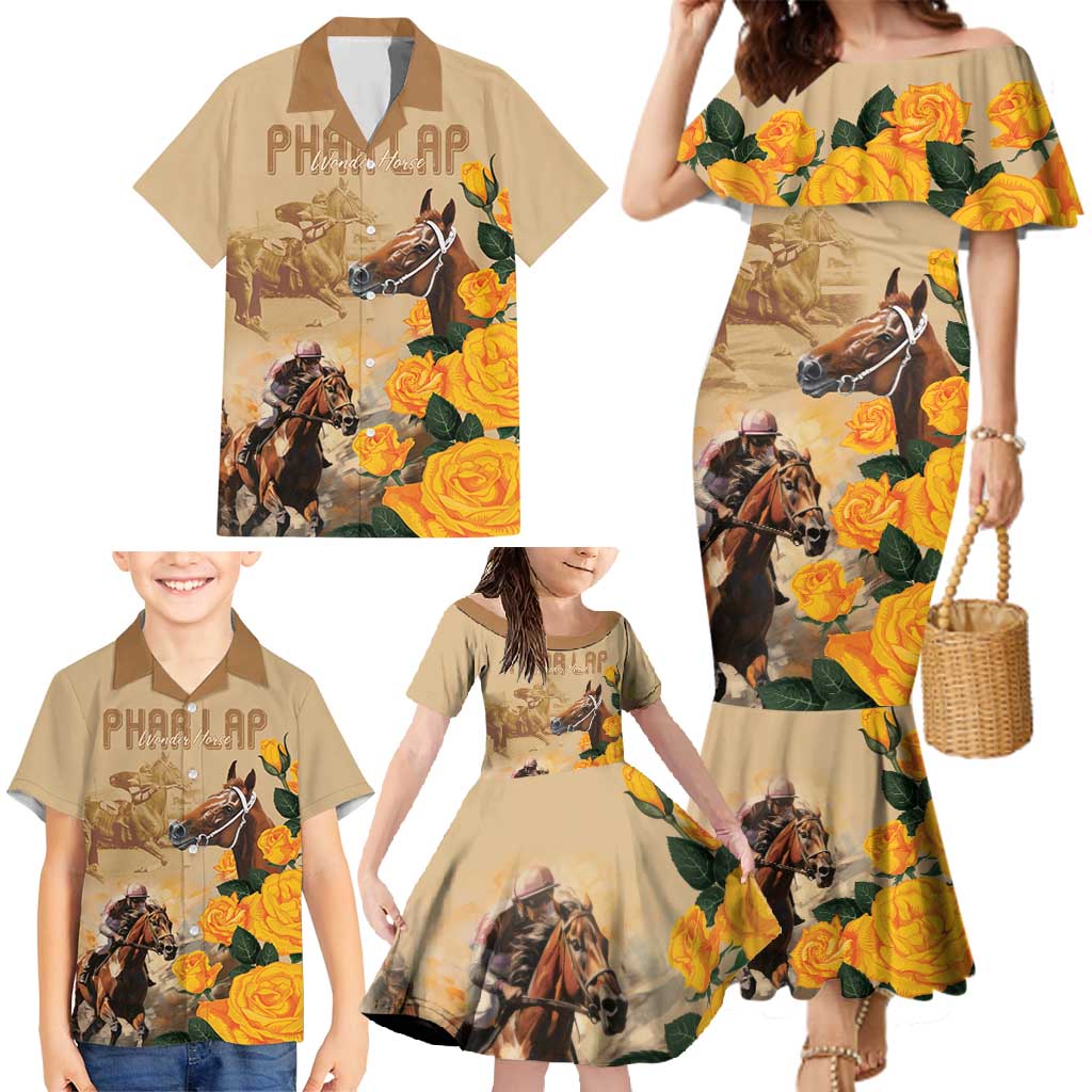 Personalised Melbourne Horse Racing Family Matching Mermaid Dress and Hawaiian Shirt Australia Wonder Horse