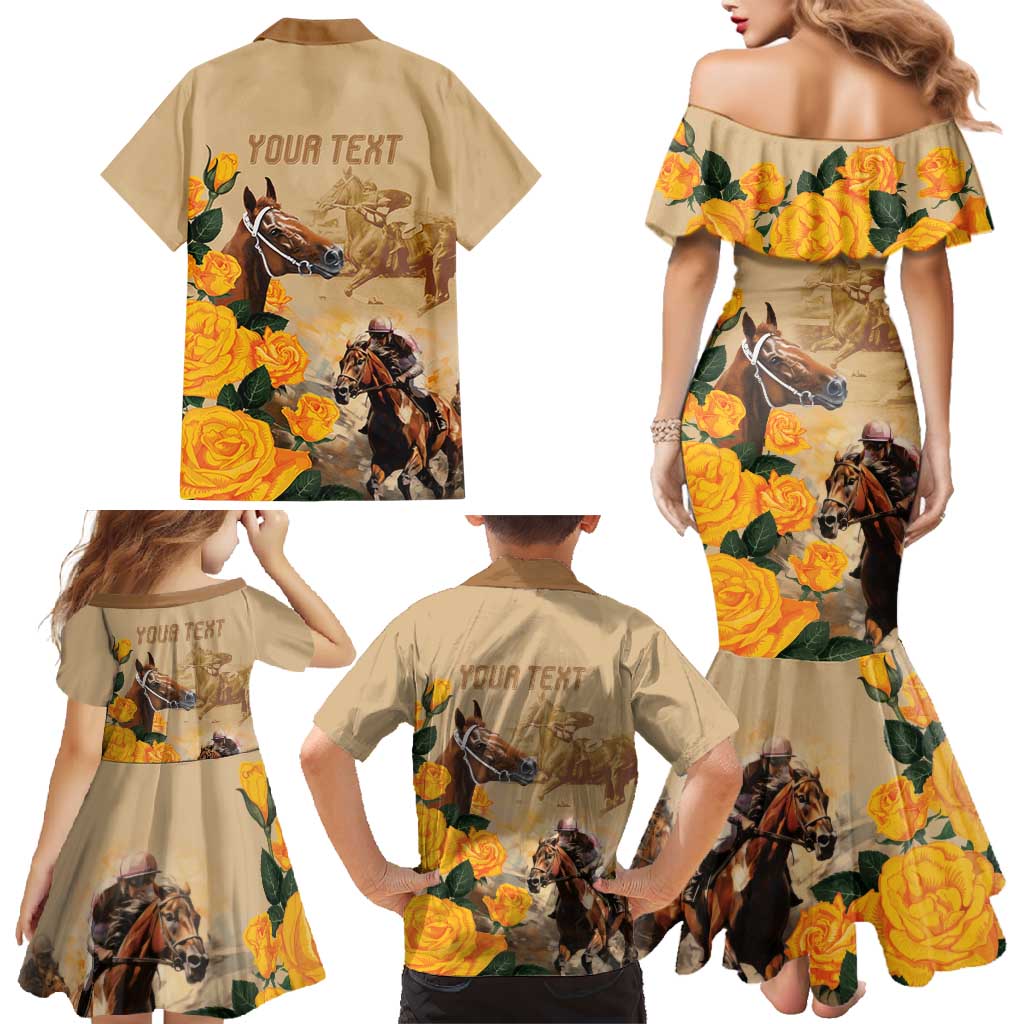 Personalised Melbourne Horse Racing Family Matching Mermaid Dress and Hawaiian Shirt Australia Wonder Horse