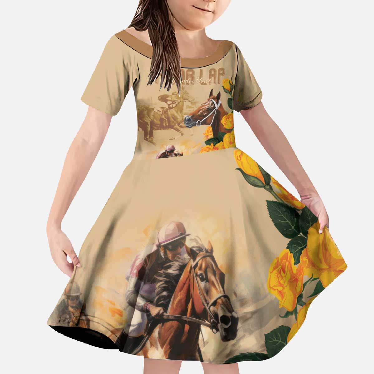 Personalised Melbourne Horse Racing Family Matching Off The Shoulder Long Sleeve Dress and Hawaiian Shirt Australia Wonder Horse