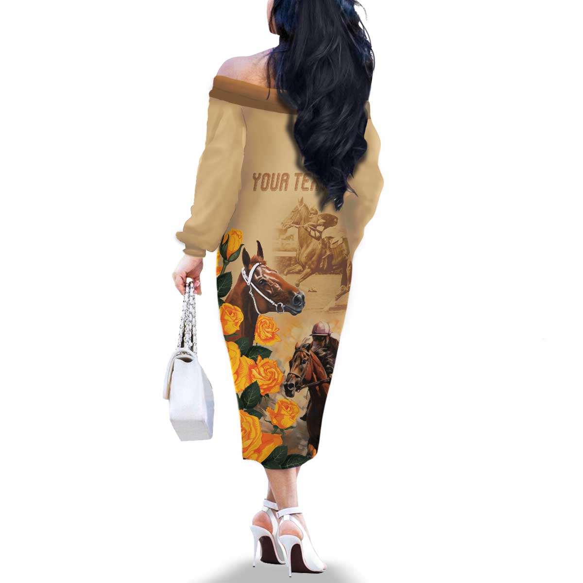 Personalised Melbourne Horse Racing Family Matching Off The Shoulder Long Sleeve Dress and Hawaiian Shirt Australia Wonder Horse