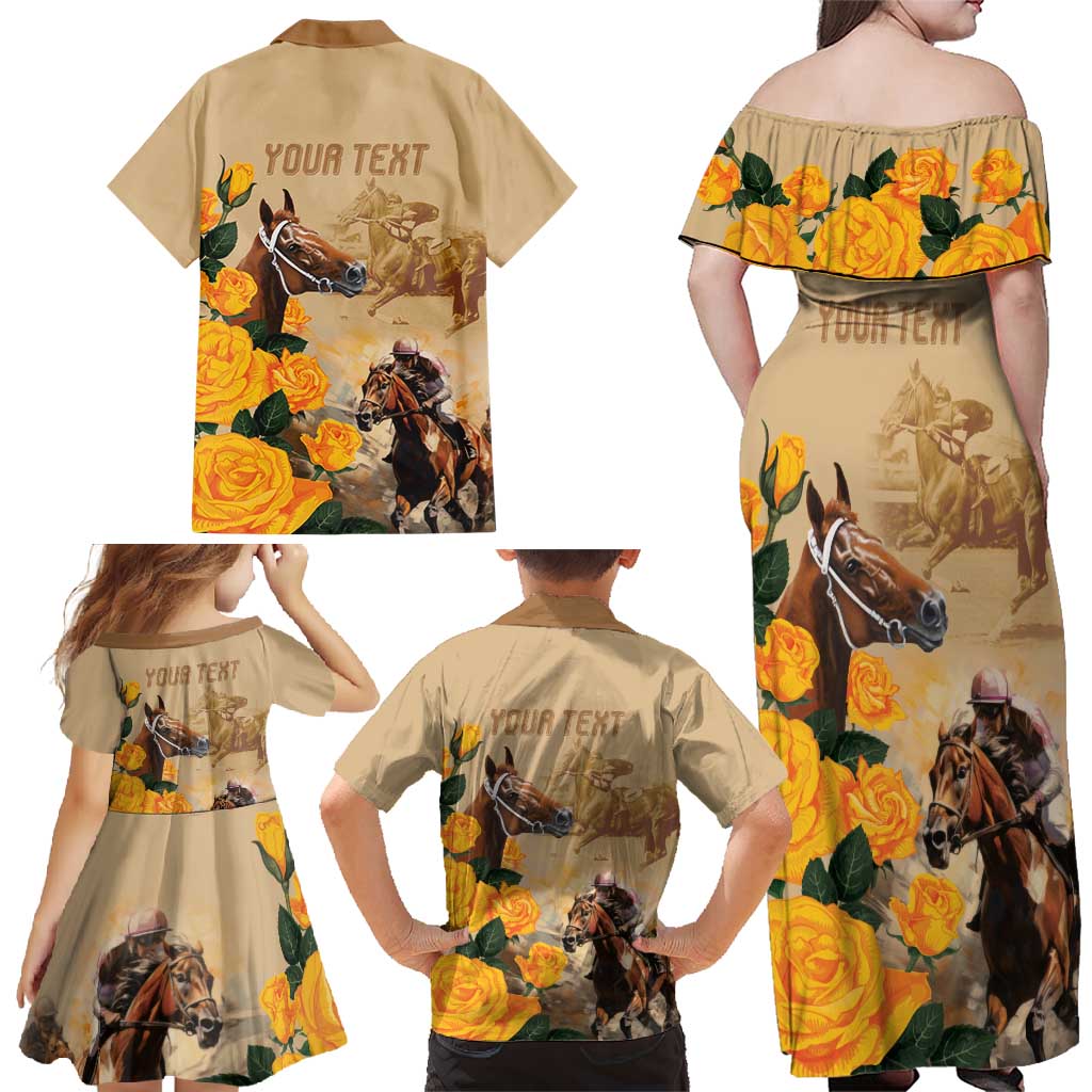 Personalised Melbourne Horse Racing Family Matching Off Shoulder Maxi Dress and Hawaiian Shirt Australia Wonder Horse