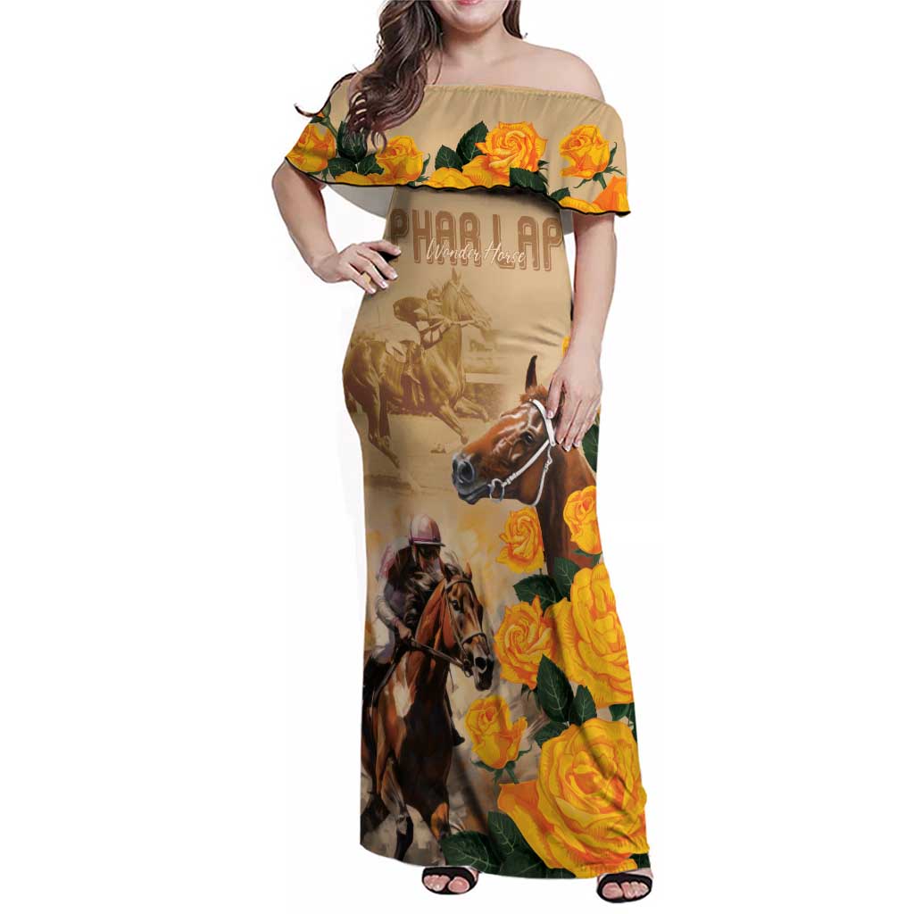 Personalised Melbourne Horse Racing Family Matching Off Shoulder Maxi Dress and Hawaiian Shirt Australia Wonder Horse