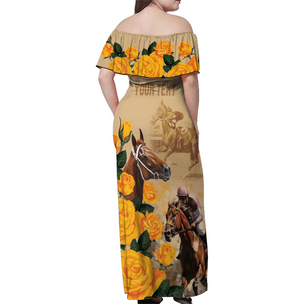 Personalised Melbourne Horse Racing Family Matching Off Shoulder Maxi Dress and Hawaiian Shirt Australia Wonder Horse